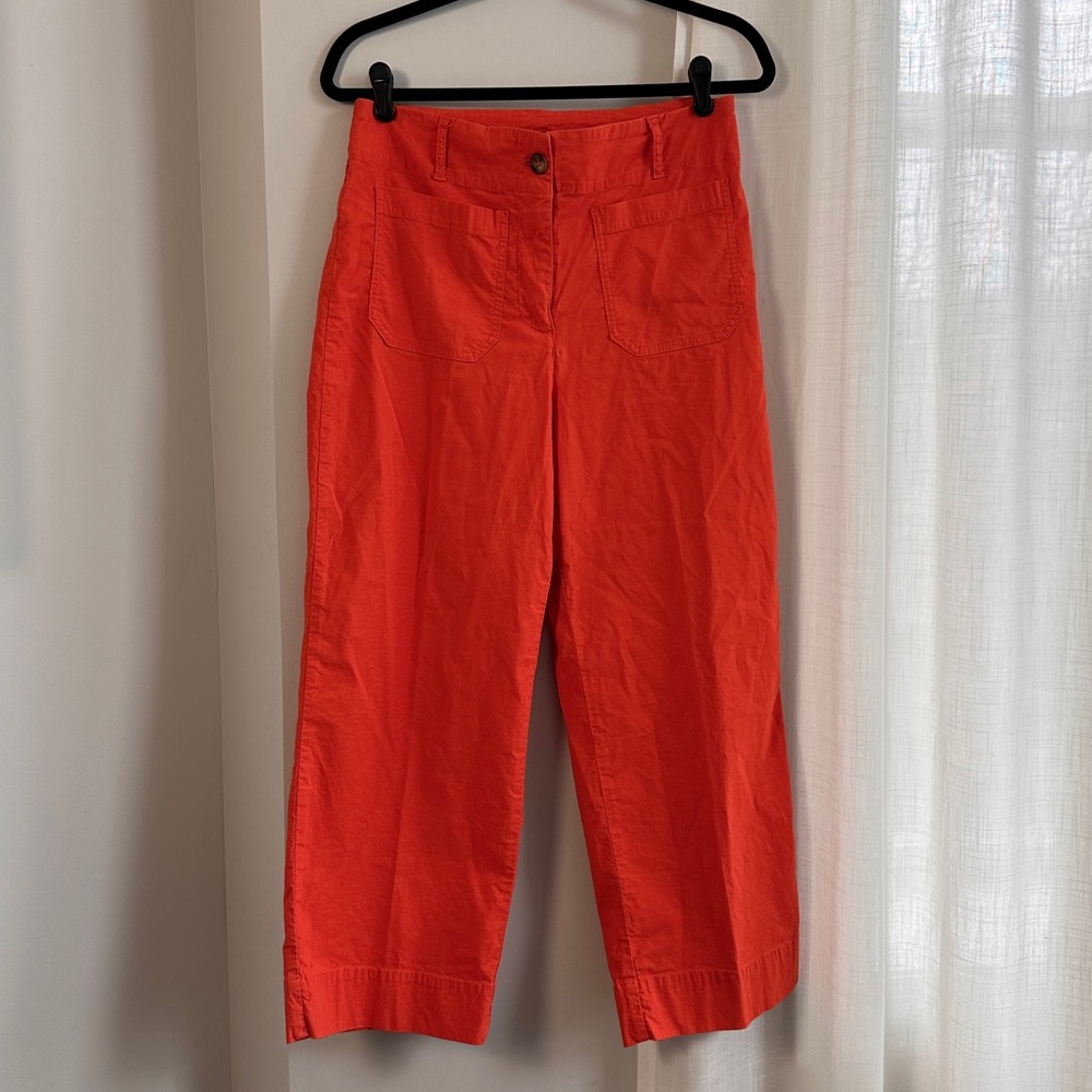 Nicole Miller Orange / Coral Cotton Linen Wide Leg Cropped Pants, size 8